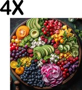 BWK Textiele Placemat - Groente en Fruit in Kleine Stukjes - Set van 4 Placemats - 50x50 cm - Polyester Stof - Afneembaar