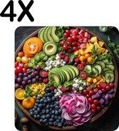 BWK Luxe Placemat - Groente en Fruit in Kleine Stukjes - Set van 4 Placemats - 50x50 cm - 2 mm dik Vinyl - Anti Slip - Afneembaar