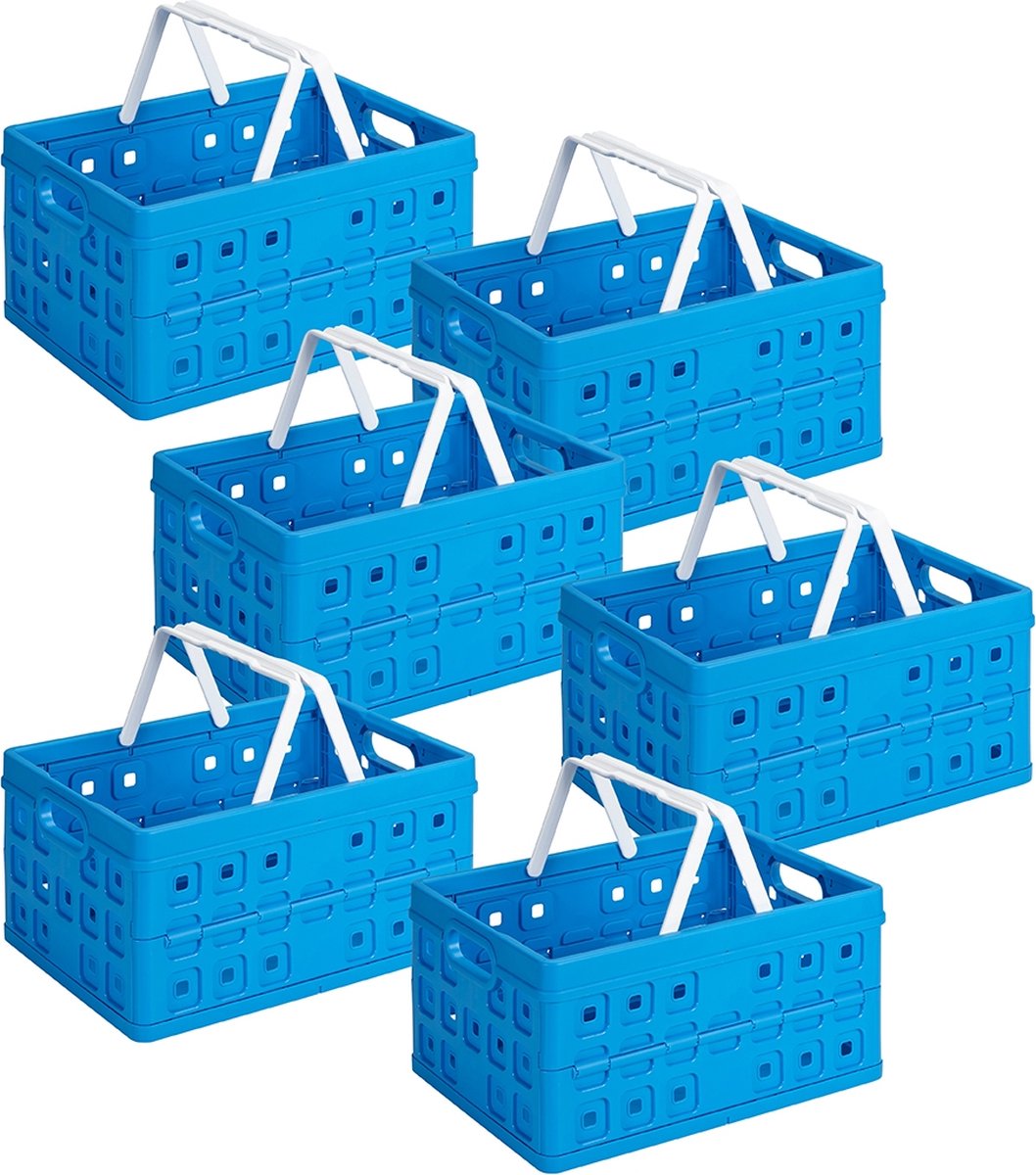 Sunware - Square vouwkrat met handgreep 32L blauw - Set van 6