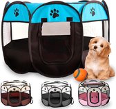 Parc intérieur pour chiots, aire de jeux pour chiots, parc intérieur pour chiens, 73 x 73 x 43 cm, enclos pour chats avec 2 portes, ballon inclus, pliable, idéal pour chiens, chats et petits animaux (bleu)