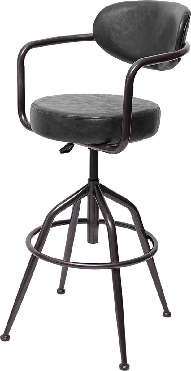 Cosmo Casa Barkruk - Industriële Stijl - Verstelbaar en Comfortabel - Zwart
