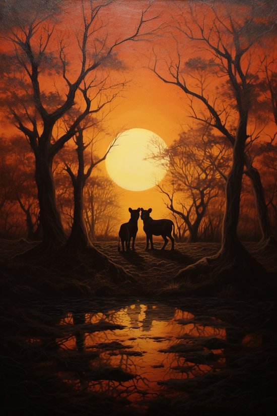 Poster Leeuwen | Sfeerposter | Leeuwen Welpjes | Simba | Zonsondergang | Savannah Poster | Safari Poster | Dierenposter | 61x91cm | Woondecoratie | Muurposter | CW | Geschikt om in te lijsten