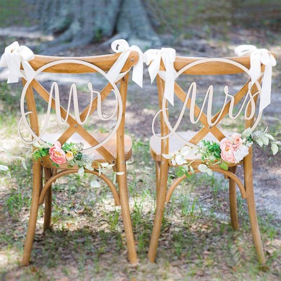 Panneaux de chaise en bois pour les mariés avec nœud pour la fête de mariage,  la... | bol