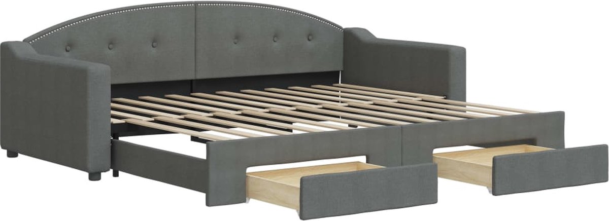 vidaXL Slaapbank - onderschuifbed - en - lades - 90x200 - cm - stof - donkergrijs