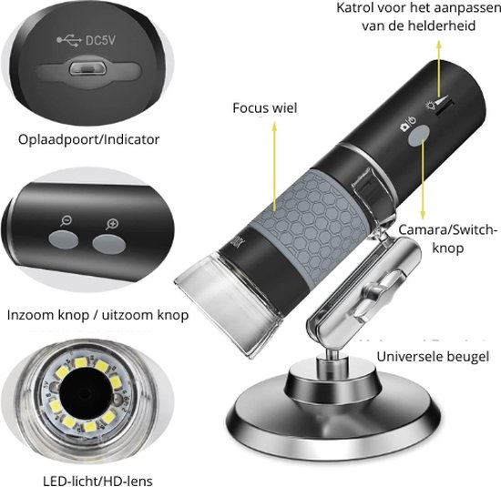 Draadloze Digitale Microscoop – 50x-1000x, 1080P, 8 LED-lampjes, Oplaadbaar, Compatibel Met Mobiel, PC & Laptop – Draagbaar Metaalstatief, Voor Hobby, Educatie & Buiten 2 miniatura