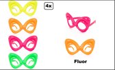 4x Party feestbril Groove fluor assortie kleuren - zonder glazen - festival thema feest fun uitdeel feest verjaardag