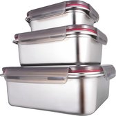 Roestvrijstalen voedselopslagcontainers / Lynx-doos met luchtdicht deksel Set van 3 / maaltijdvoorbereidingscontainer Voedselcontainer voor keuken