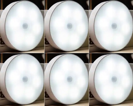 Lampe rechargeable à détecteur de mouvement sur batterie sans fil - 6 pièces - Rechargeable - Luminaire d'armoire - Wit - Lumière blanche froide