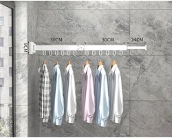 Wanddroogrek Inklapbaar 12 Haken - Droogrek Muur Wandmontage Ophangbaar - Clothes Rack Uitschuifbaar + Montage Kit - Wit