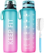 Drinkfles, 1 l, sportwaterfles, BPA-vrij, met antislip rubberen grip, geschikt voor de fiets, outdoor, school, gym
