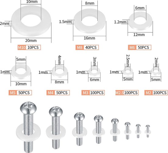 500 Pièce Rondelles Plates Noir Nylon Caoutchouc Rondelle Joint M2-M10