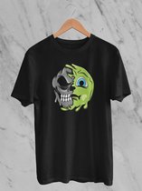 Feel Free - Halloween T-Shirt - Smiley: Misselijk gezicht - Maat XL - Kleur Zwart