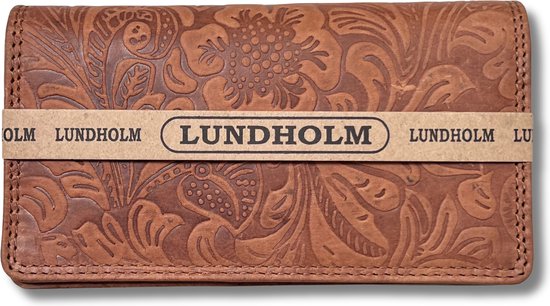 Lundholm portefeuille femme pliable cognac avec motif floral coffre-fort RFID - Portefeuille en cuir femme avec protection anti-écrémage - cadeaux femme portefeuille pliable femme Cognac