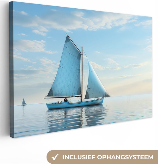 Canvas Schilderij Zeilboot - Meer - Water - Maritiem - Natuur - Wanddecoratie