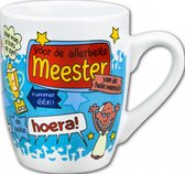 Mok - Drop - Voor de aller- allerbeste Meester - Cartoon - In cadeauverpakking met gekleurd krullint