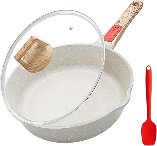 Bobikuke Pan 24 cm met aluminium deksel, antiaanbakpan 24 cm met afneembare handgreep, voor alle fornuizen, anti-kras (rood