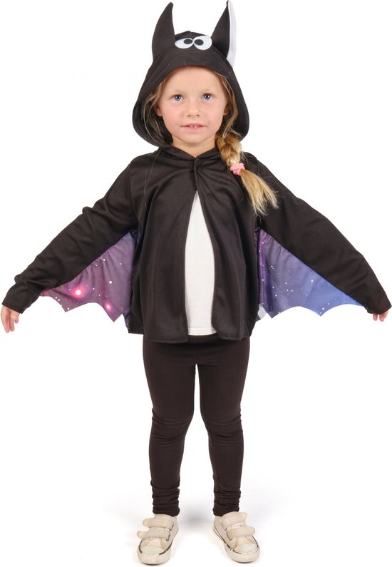 LUCIDA - Zwart met paarse vleermuisjas voor kinderen - L 128/140 (10-12 jaar)