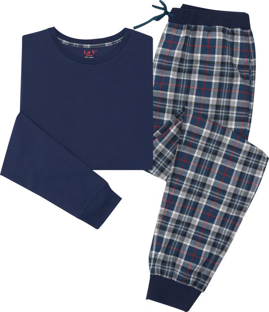 La-V pyjama sets voor heren met flanel joggingbroek Donkerblauw M