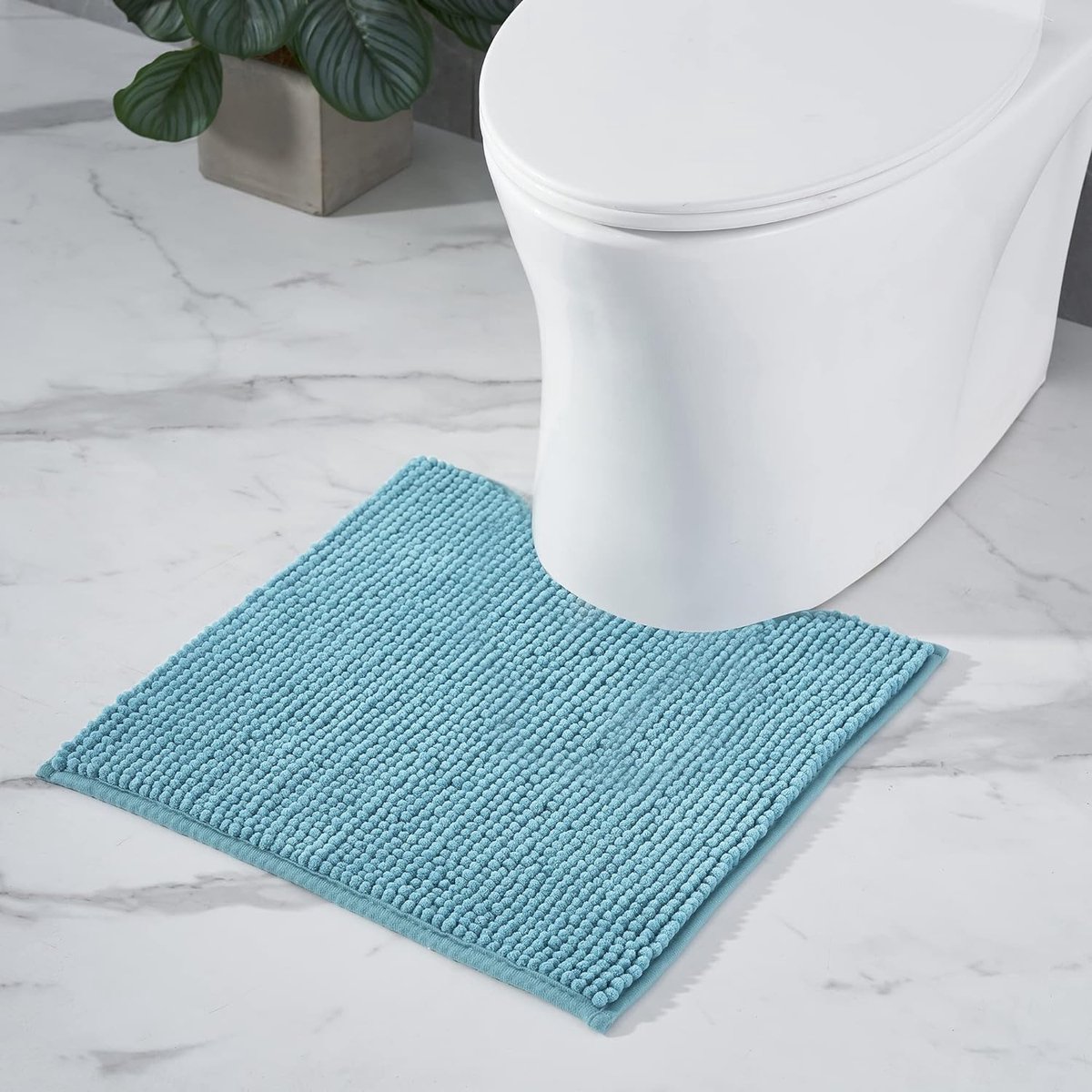 Badmat, antislip, wc-mat met uitsparing, combineerbaar als badmatset, chenille badkamertapijt, wasbaar, voor vrijstaande toiletten, petrol, turquoise, 45 x 45 cm