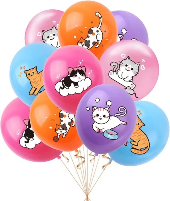 10 ballons Happy anniversaire Cats avec ruban ballon - chat - chat - ballon  -... | bol.