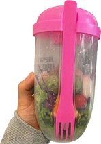 Team Bicep Salade Beker - Reisbeker met Vork - Gezonde Salade Container - Lunchbox voor Onderweg - Ontbijt To Go - Roze