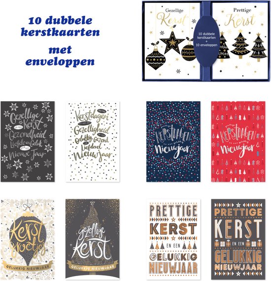 10 Luxe Dubbele Kerstkaarten met Enveloppen - Kerstkaarten 10 Stuks - Nieuwjaarskaarten