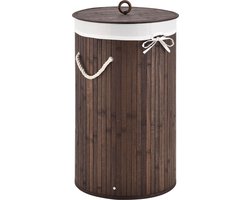 Bamboe Wasmand Curly - 55 Liter - Bruin - Incl. Waszak & Deksel
