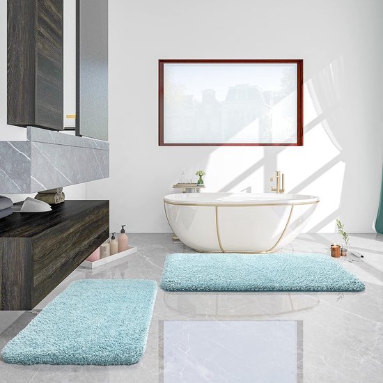 Badmat antidérapant, 70 x 120 cm, microfibre douce, tapis de bain, tapis de douche, lavable, grand tapis de bain élégant pour salle de bain, chambre et buanderie, bleu-vert