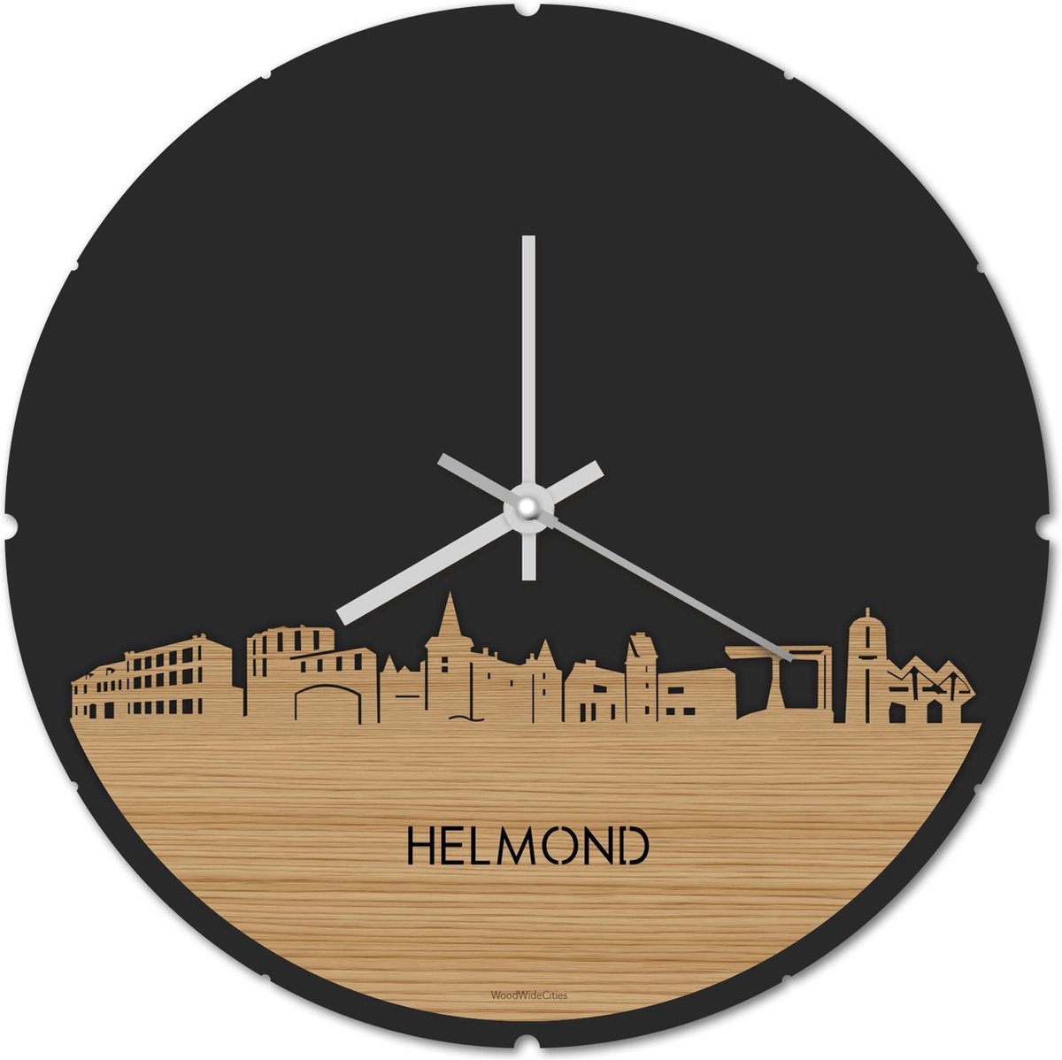 Skyline Klok Rond Helmond Bamboe hout - Ø 44 cm - Stil uurwerk - Wanddecoratie - Meer steden beschikbaar - Woonkamer idee - Woondecoratie - City Art - Steden kunst - Cadeau voor hem - Cadeau voor haar - Jubileum - Trouwerij - Housewarming -