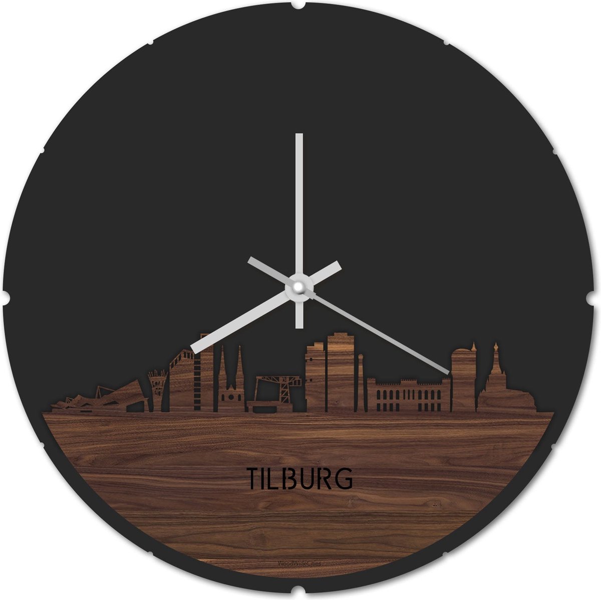 Skyline Klok Rond Tilburg Notenhout - Ø 44 cm - Stil uurwerk - Wanddecoratie - Meer steden beschikbaar - Woonkamer idee - Woondecoratie - City Art - Steden kunst - Cadeau voor hem - Cadeau voor haar - Jubileum - Trouwerij - Housewarming -