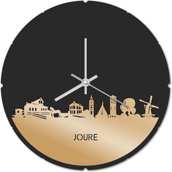 Skyline Klok Rond Joure Goud Metallic - Ø 44 cm - Stil uurwerk - Wanddecoratie - Meer steden beschikbaar - Woonkamer idee - Woondecoratie - City Art - Steden kunst - Cadeau voor hem - Cadeau voor haar - Jubileum - Trouwerij - Housewarming -