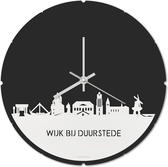 Skyline Klok Rond Wijk bij Duurstede Wit Glanzend - Ø 44 cm - Stil uurwerk - Wanddecoratie - Meer steden beschikbaar - Woonkamer idee - Woondecoratie - City Art - Steden kunst - Cadeau voor hem - Cadeau voor haar - Jubileum - Trouwerij - Housewarming