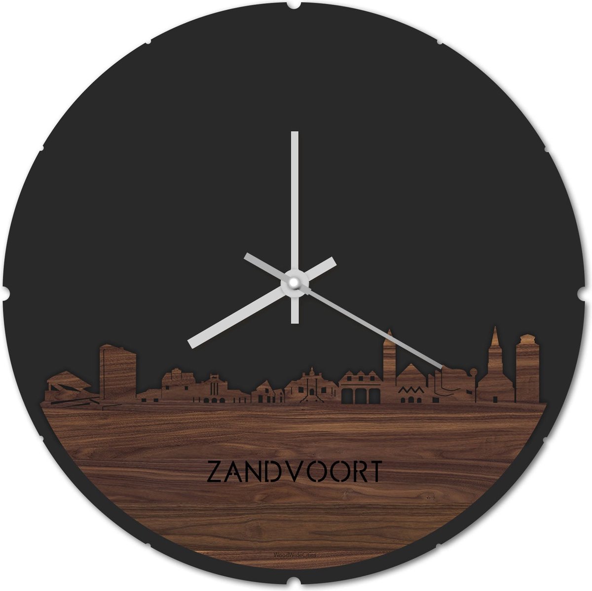 Skyline Klok Rond Zandvoort Notenhout - Ø 44 cm - Stil uurwerk - Wanddecoratie - Meer steden beschikbaar - Woonkamer idee - Woondecoratie - City Art - Steden kunst - Cadeau voor hem - Cadeau voor haar - Jubileum - Trouwerij - Housewarming -
