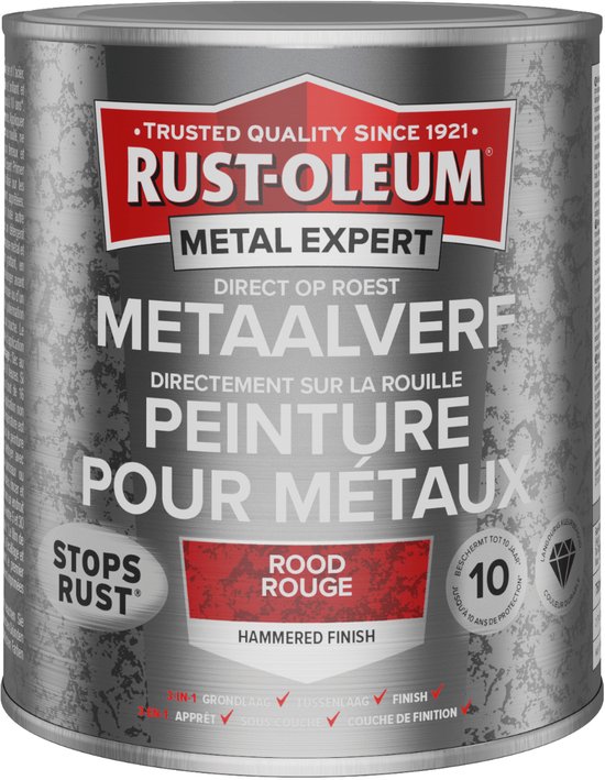 Rust-Oleum Metal Expert Direct Op Roest Hamerslag Verf Rood 750ml