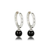My Bendel - Zilverkleurige Oorbel Onyx Edelstenen Balletje - Onyx Elegantie: Zilverkleurige Oorringen met Edelsteen - met Luxe Cadeauverpakking | Sieraden Voor Dames