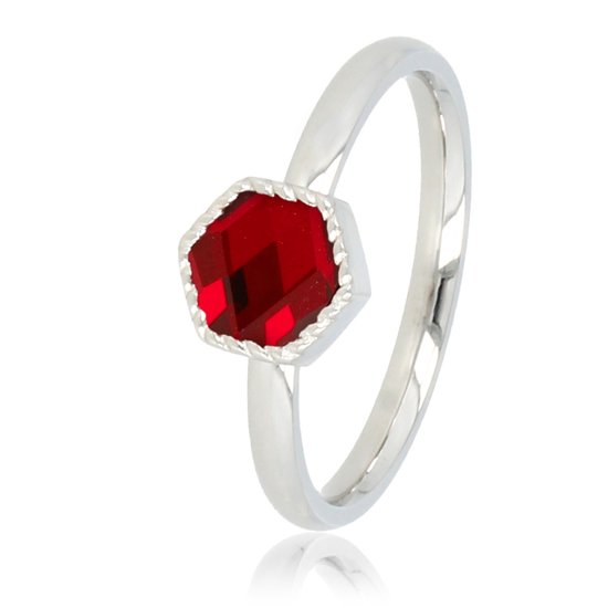 My Bendel - Zilverkleurige ring met donkerrode glassteen - Zilverkleurige ring met donkerrode glassteen - Met luxe cadeauverpakking