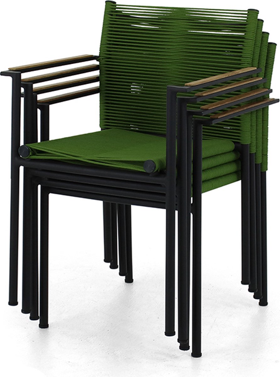 Apple Bee Jakarta dining armstoel - Zwart aluminium - Rope olive