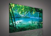 Canvas Schilderij - Natuur - Planten - Waterval - Meer - Baai - Bos - Landschap - Inclusief Frame - 80x60cm (lxb)