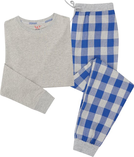 La-V pyjama sets voor heren met flanel joggingbroek Grijs/blauw L