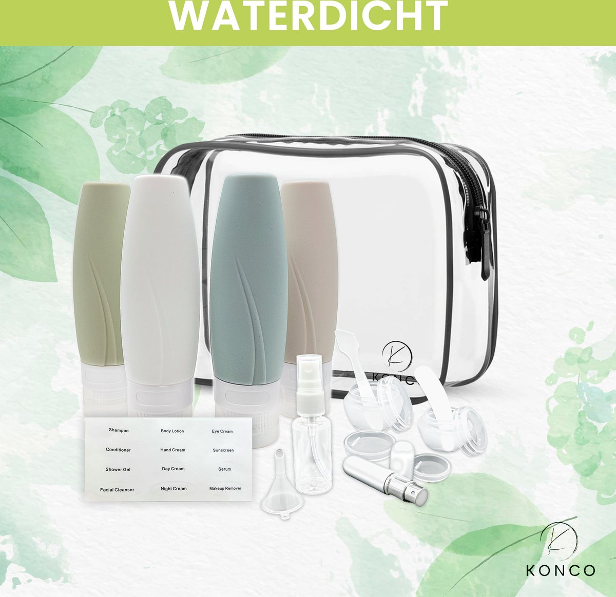 4-in-1 reisdispenserfles, lekbestendige navulbare siliconen