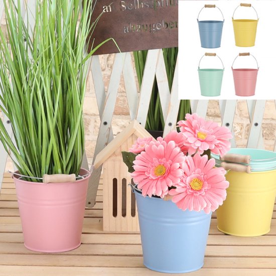 Seau à fleurs - Seau à plantes - Pot de fleurs - Seau décoratif avec poignée - Cuisine contenant des herbes - Pot de fleurs - Jardinière à base de plantes - Pot de fleurs - Set de 4