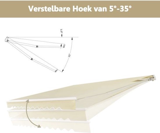 COSTWAY Luifel met zwengel, gelenkarmluifel zonwering, balkonluifel zonneluifel 5-35° hoek instelbaar, terrasluifel, klemluifel voor balkon en veranda (grijs, 400 x 250 cm