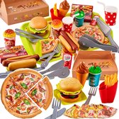 Kinder Eet-Speelgoedset - Creëer je Eigen Speelgoedrestaurant met Pizza, Hamburger, Hotdog, Milkshake, Patat