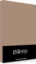 iSleep Satijn-Katoen Hoeslaken - Tweepersoons - 160x200+40 cm - Bruin