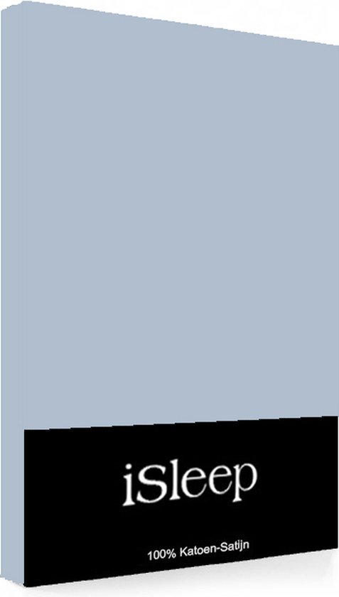 iSleep Satijn-Katoen Hoeslaken - Litsjumeaux - 180x220+40 cm - Licht Blauw