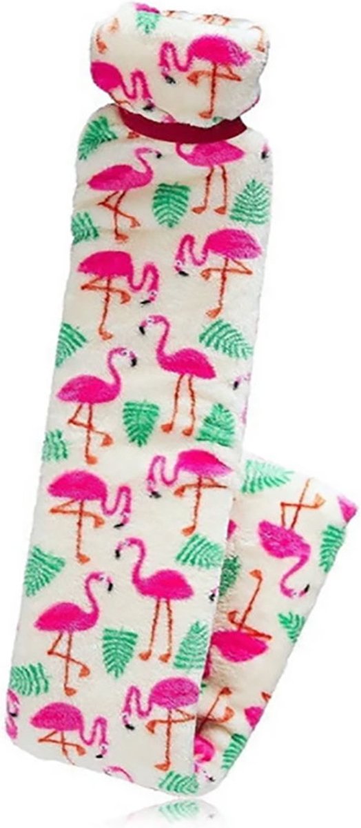 Goedkoopste Vagabond Warmwaterkruik - Long Bottle - Natuurrubber - (Afmeting 77 cm. lang x 12 cm. breed) - Flamingo Fleece - in luxe geschenkdoos