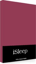 iSleep Satijn-Katoen Hoeslaken - Tweepersoons - 160x200+40 cm - Bordeaux