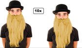 10x Barbe avec moustache cheveux raides blonds - Baardman ZZ top festival soirée à thème viking parade party
