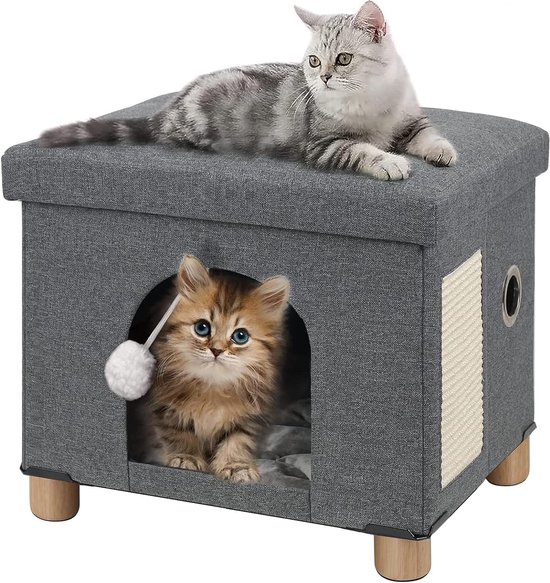 Lit pour chat, maison de chat en lin creuse pour chats avec griffoir et  jouet, 45 x... | bol