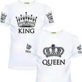 PicOnTshirt - Teetalks Series - T-Shirt Dames - T-Shirt Heren - T-Shirt Met Print - Couple T-Shirt Met King and Queen Print - 2 Pack - Wit - Heren XL/Dames XXL